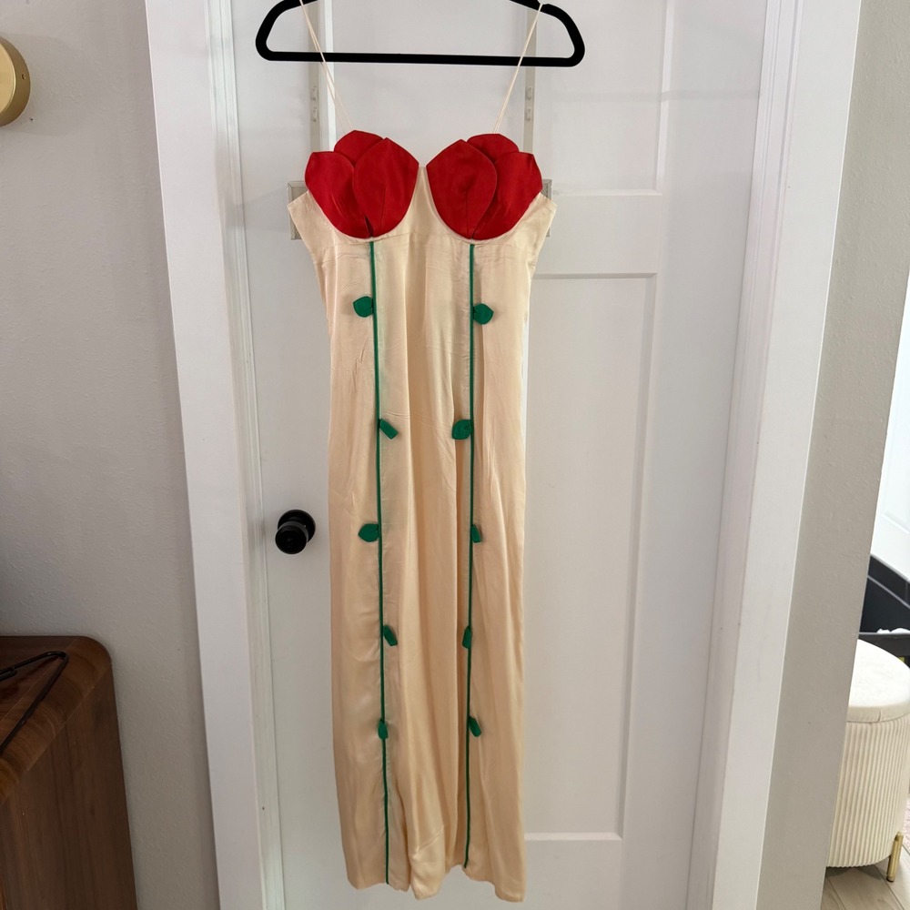 Farm Rio Rose Detailed Sleeveless Maxi Dress Rose S Drama Romantic Statement - Picture 1 of 9
